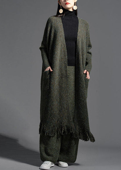 Oversized Green Tasseled Knit Loose Cardigan Spring Ly0025
