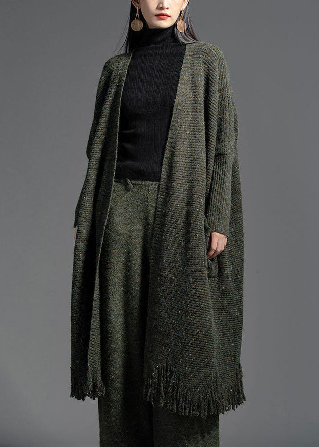 Oversized Green Tasseled Knit Loose Cardigan Spring Ly0025