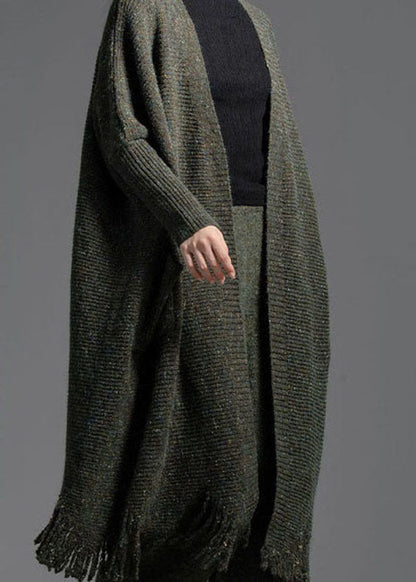 Oversized Green Tasseled Knit Loose Cardigan Spring Ly0025