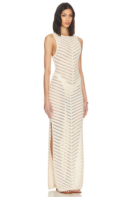 Knit Sleeve Split Midi Dress