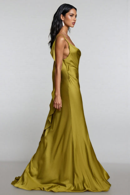 Lelia Satin Backless Frill Maxi Dress