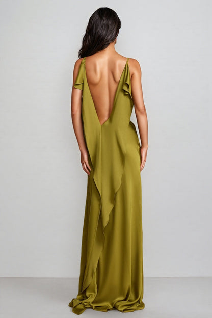 Lelia Satin Backless Frill Maxi Dress
