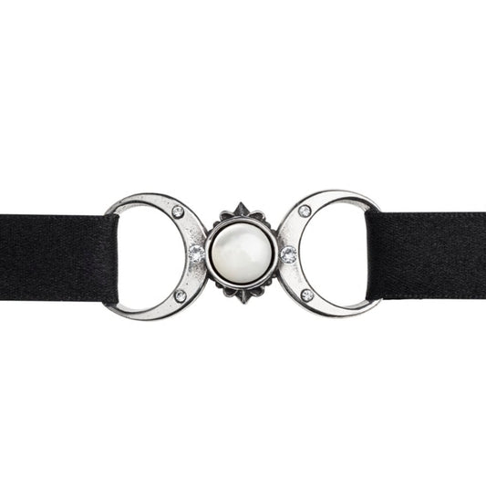 Triple Goddess Moon Pearl Ribbon Choker Necklace by Alchemy Gothic
