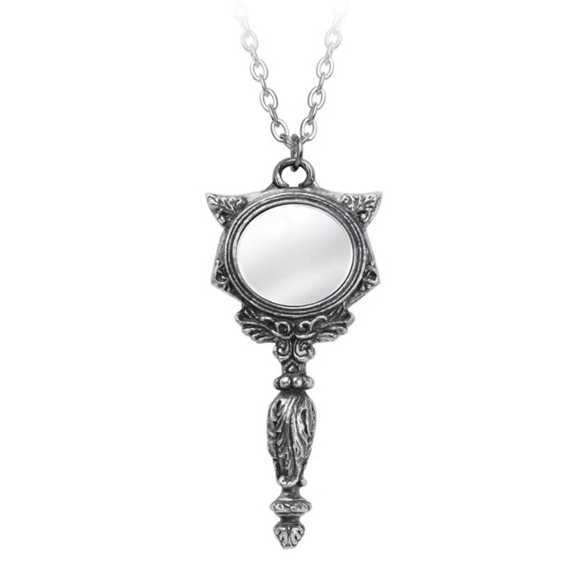 Sacred Cat Goddess Vanitas Pendant Mirror Necklace by Alchemy Gothic
