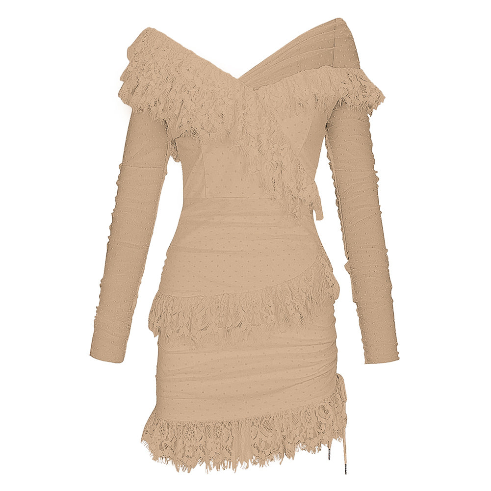 Off Shoulder Asymmetrical Frill Mini Dress Pp19409