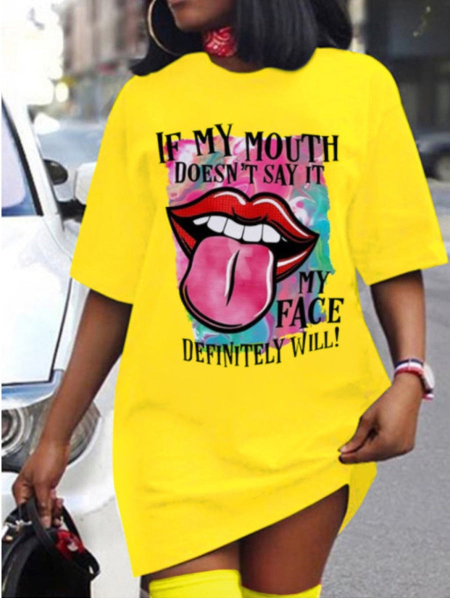 Lip Letter Print T-shirt Dress Ac2035