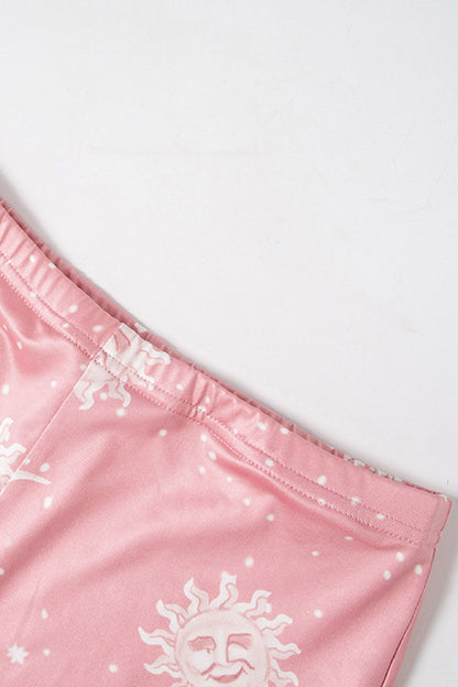 Pink Abstract Print Flares Long Pants