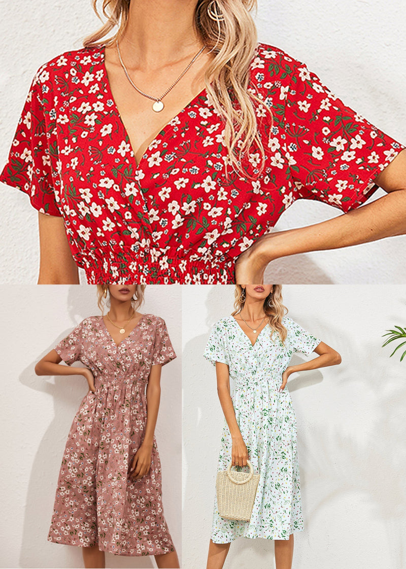 Pink Elastic Waist Party Maxi Dress Short Sleeve Ly1959