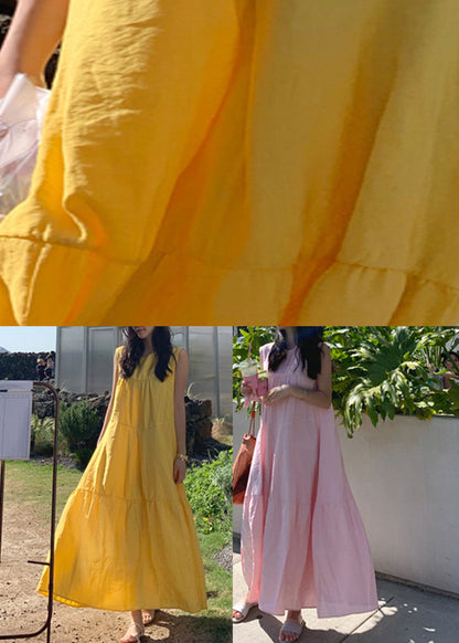 Pink Patchwork Cozy Cotton Long Dresses Summer Lc0056