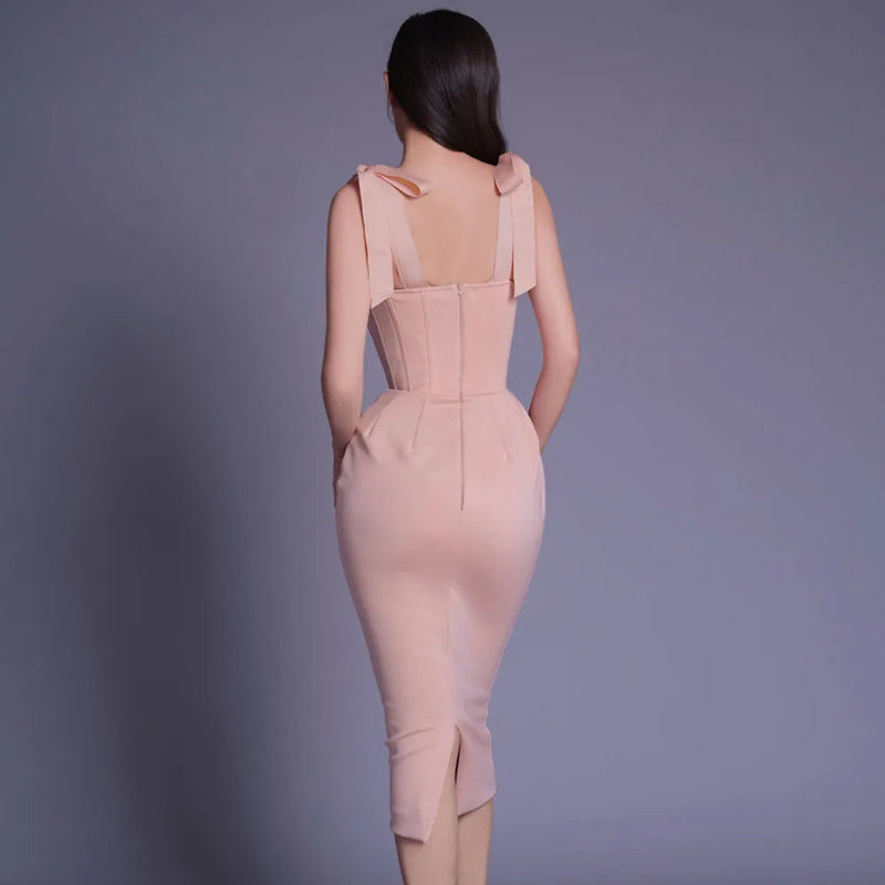 New Pink White Sleeveless Bodycon Midi Dress