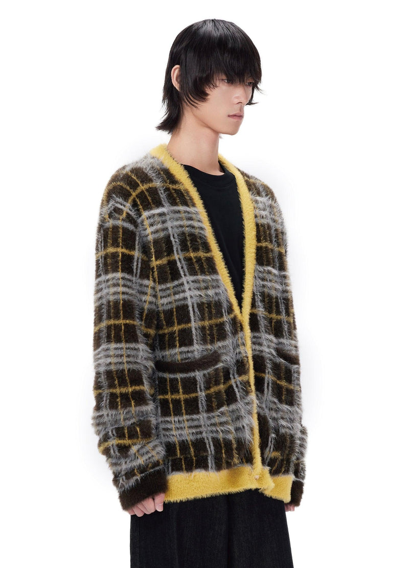 Mustard Plaid Mohair Cardigan