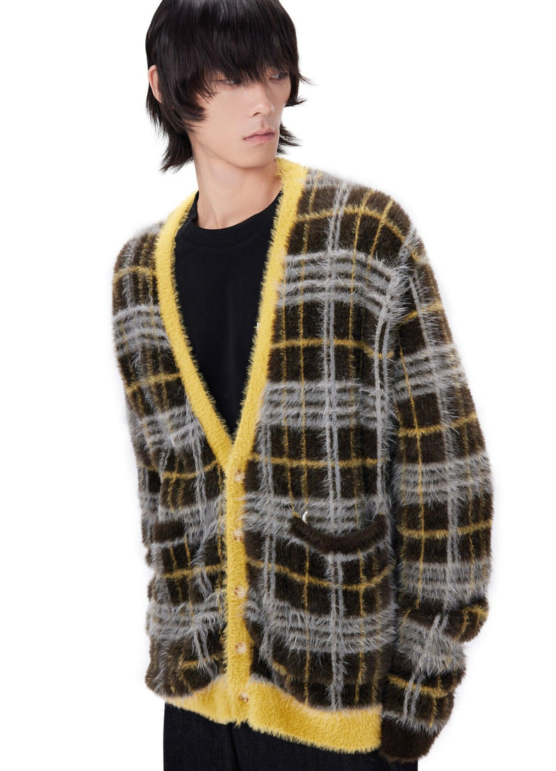 Mustard Plaid Mohair Cardigan