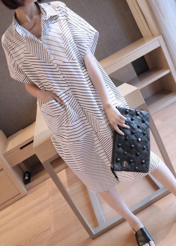 Black Peter Pan Collar Striped Maxi Dresses Summer Ly1407