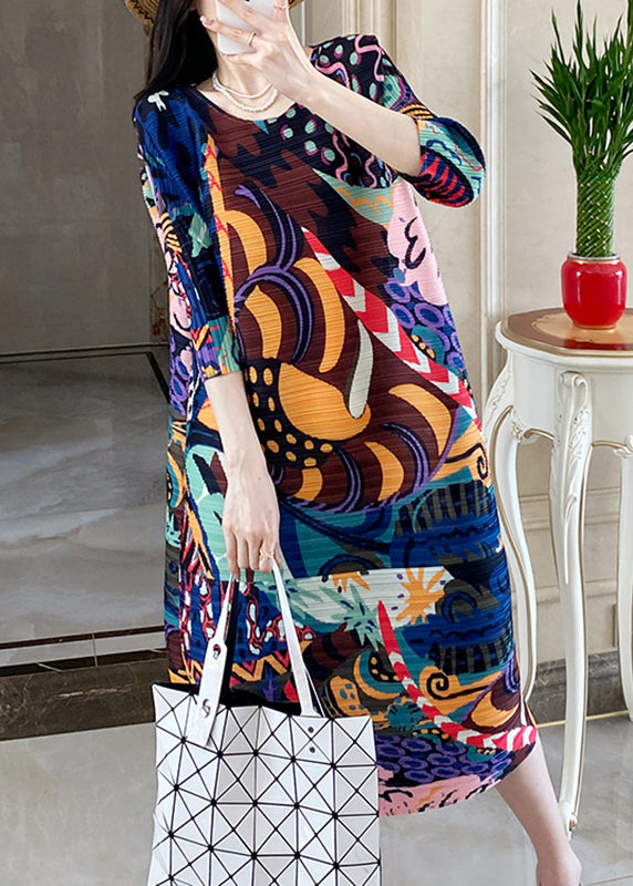 Blue Print Long Dress Bracelet Sleeve Gh1035