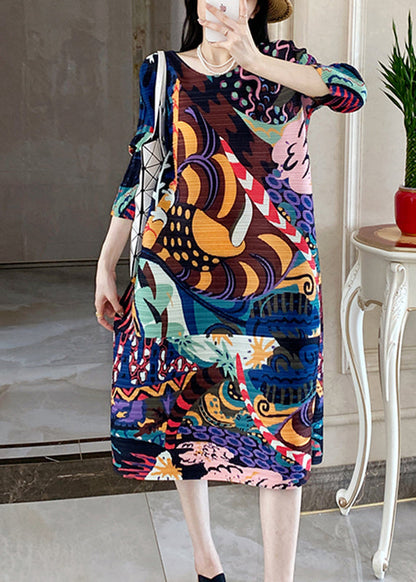 Blue Print Long Dress Bracelet Sleeve Gh1035