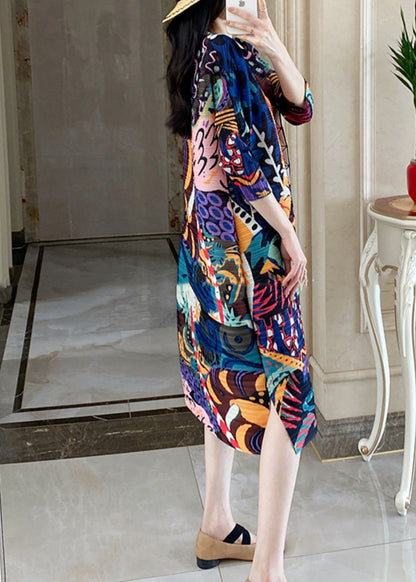 Blue Print Long Dress Bracelet Sleeve Gh1035
