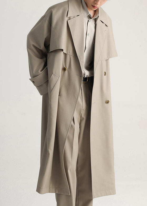 Khaki Double Breast Side Open Cotton Trench Coat Spring Yq001