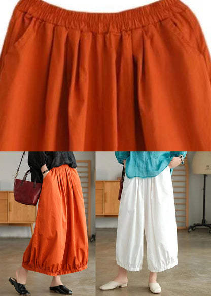 White Elastic Waist Cotton Crop Wide Leg Pants Bv074