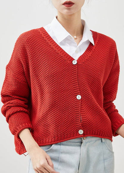 Red Button Down Knit Loose Cardigan Spring Yu1038