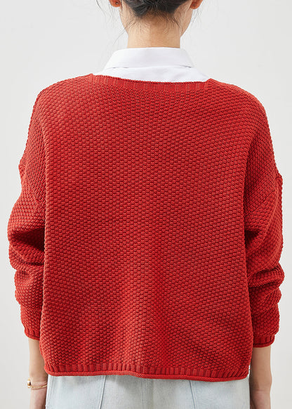 Red Button Down Knit Loose Cardigan Spring Yu1038