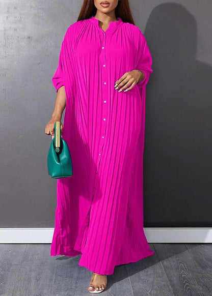 Rose Wrinkled Long Dresses Spring Vb1036