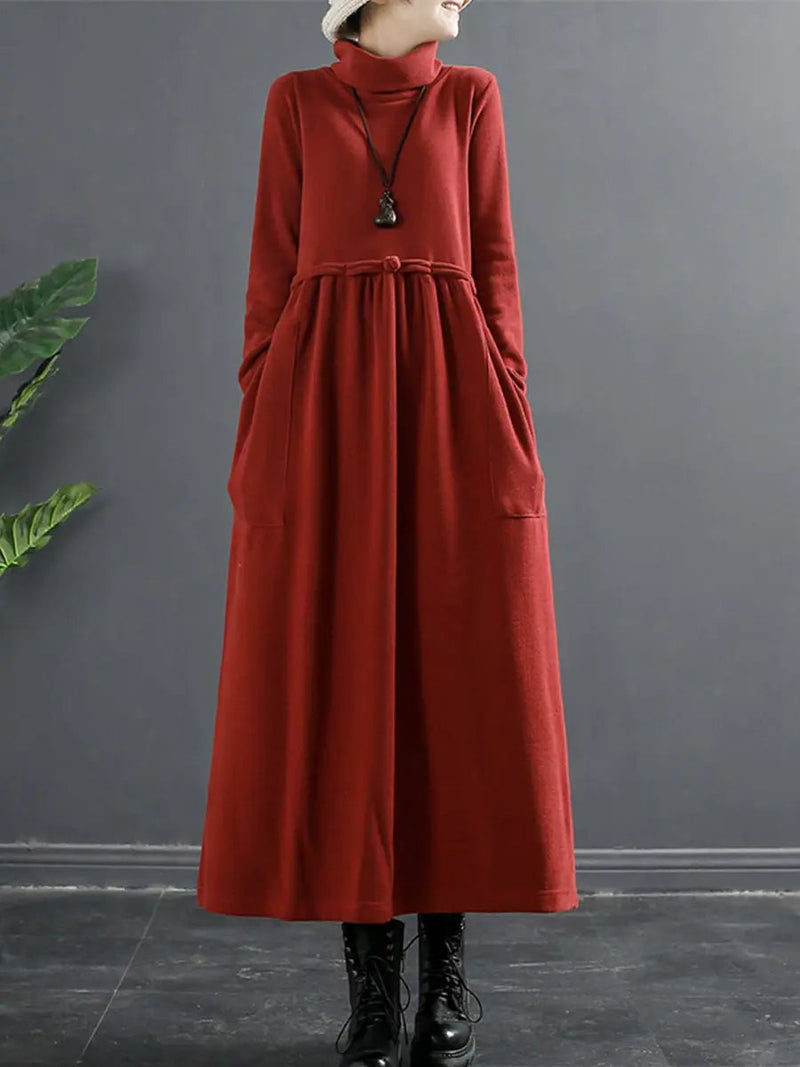 Turtleneck Draped Long Dress