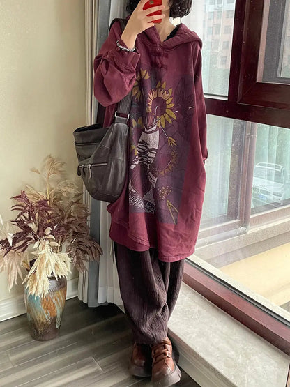 Flower Hooded Long Sweatshirt