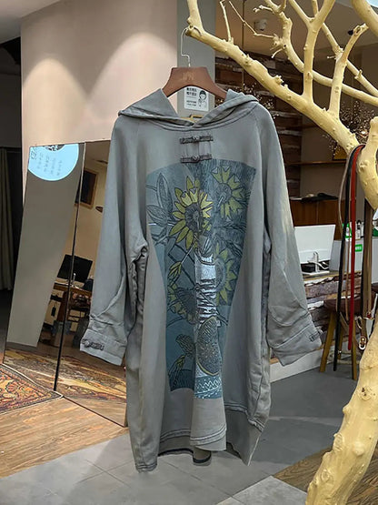 Flower Hooded Long Sweatshirt