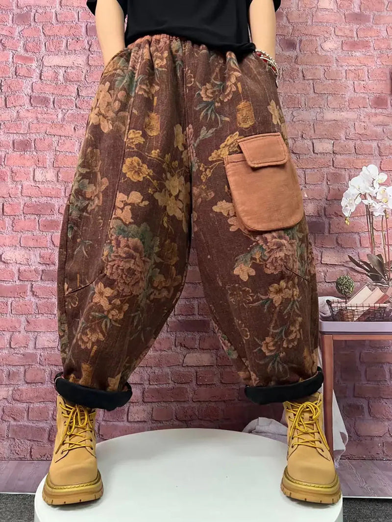 Plaid Spliced Fleece-lined Harem Pants
