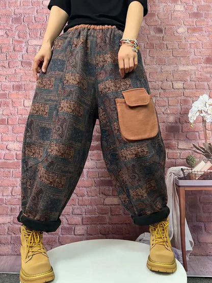 Plaid Spliced Fleece-lined Harem Pants