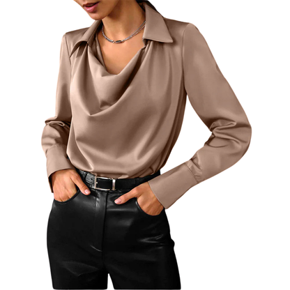 Samantha | ’s Drape Neck Long Sleeve Satin Blouses