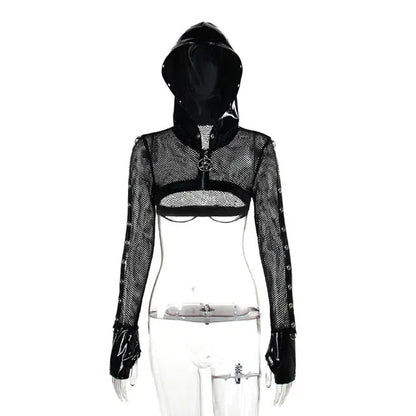 Hooded Dark Grunge Punk Zip Up Gothic Faux Cardigan