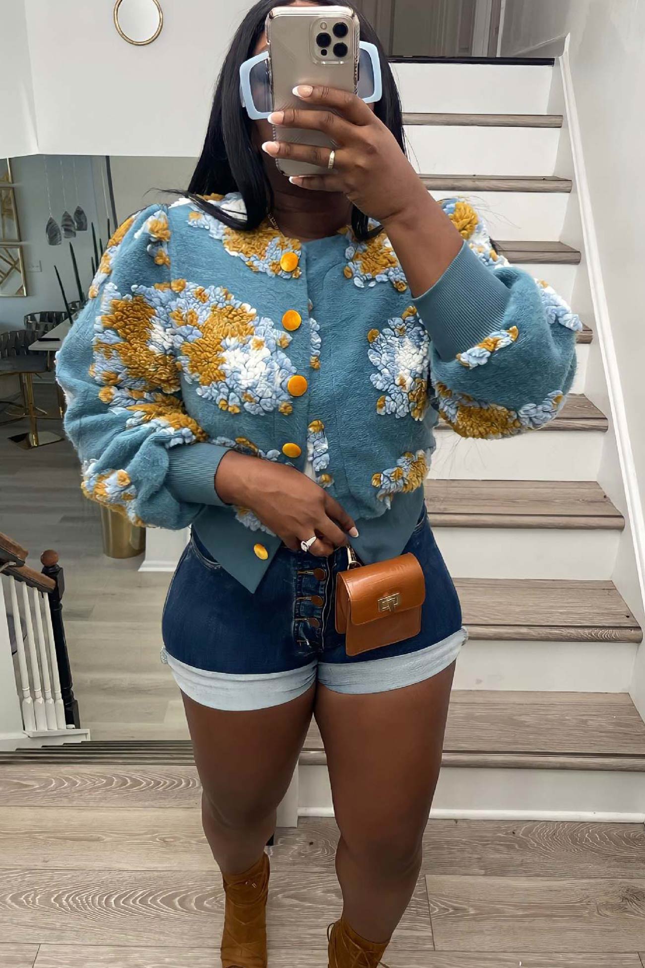 Puff Sleeve Jacquard Cardigan