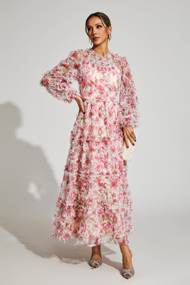 Pullan Pink Mesh Maxi Dress