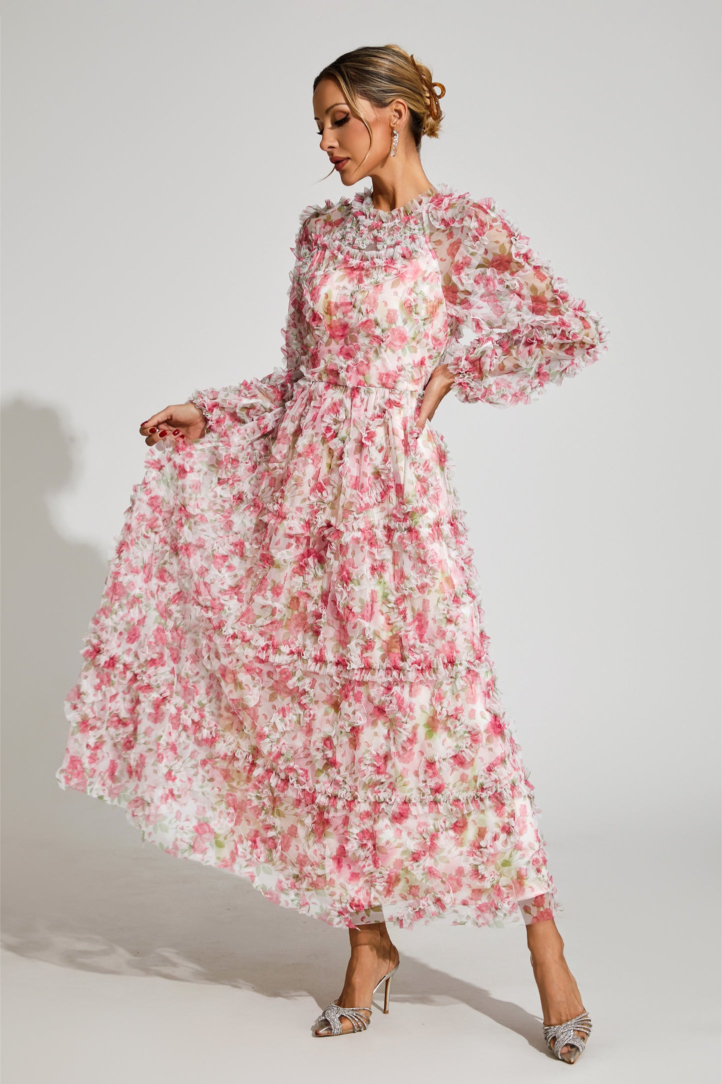 Pullan Pink Mesh Maxi Dress