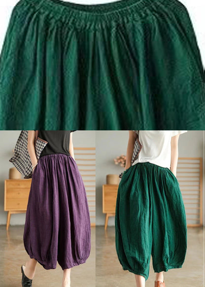 Purple Elastic Waist Linen Wide Leg Pants Vv097
