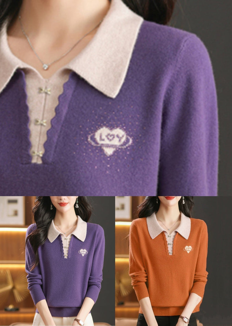 French Orange Peter Pan Collar Zircon Wool Knit Sweaters Winter Er013