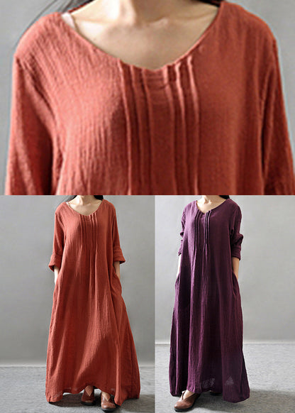 Purple Pockets Maxi Dresses Long Sleeve Vv029