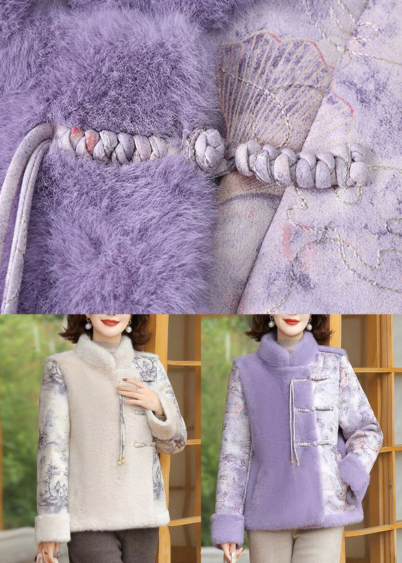 Beige Button Patchwork Mink Velvet Coats Winter Rz028