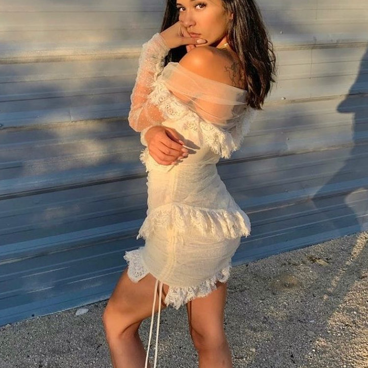 Off Shoulder Asymmetrical Frill Mini Dress Pp19409