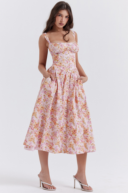Tatiana Pink Print Midi Dress