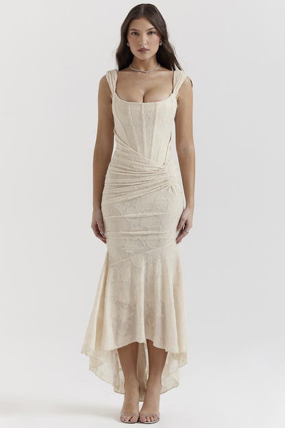 Cesca Retro Cream White Maxi Dress
