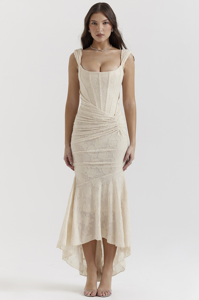 Cesca Retro Cream White Maxi Dress