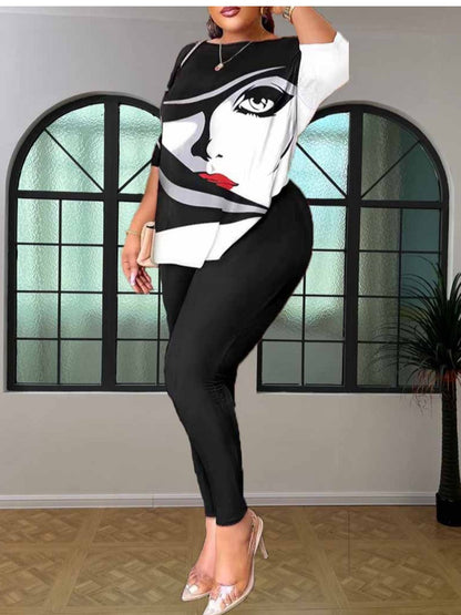 Backless Gradient Print Skinny Pants Set At9046