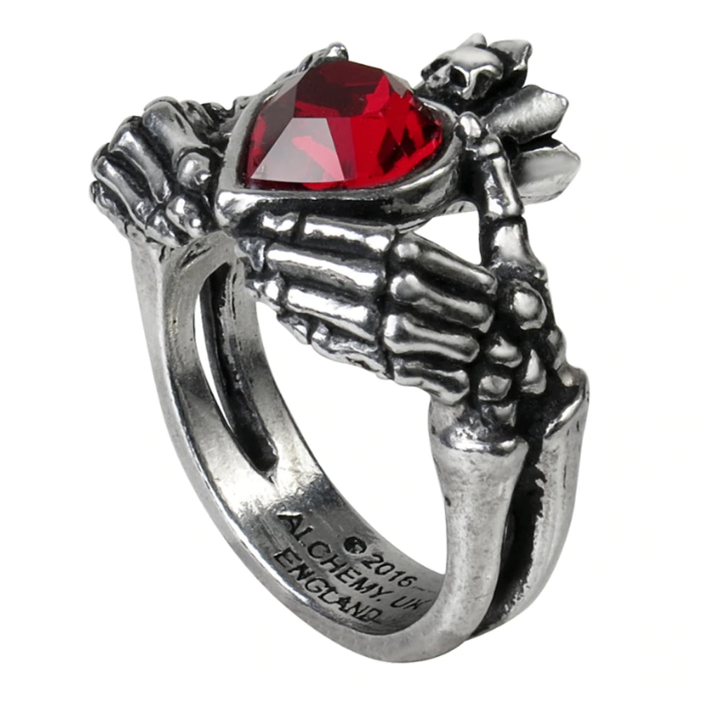 Claddagh by Night Red Crystal Heart Ring by Alchemy Gothic