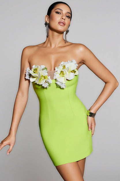 Kyndy Strapless Flower Bandage Mini Dress