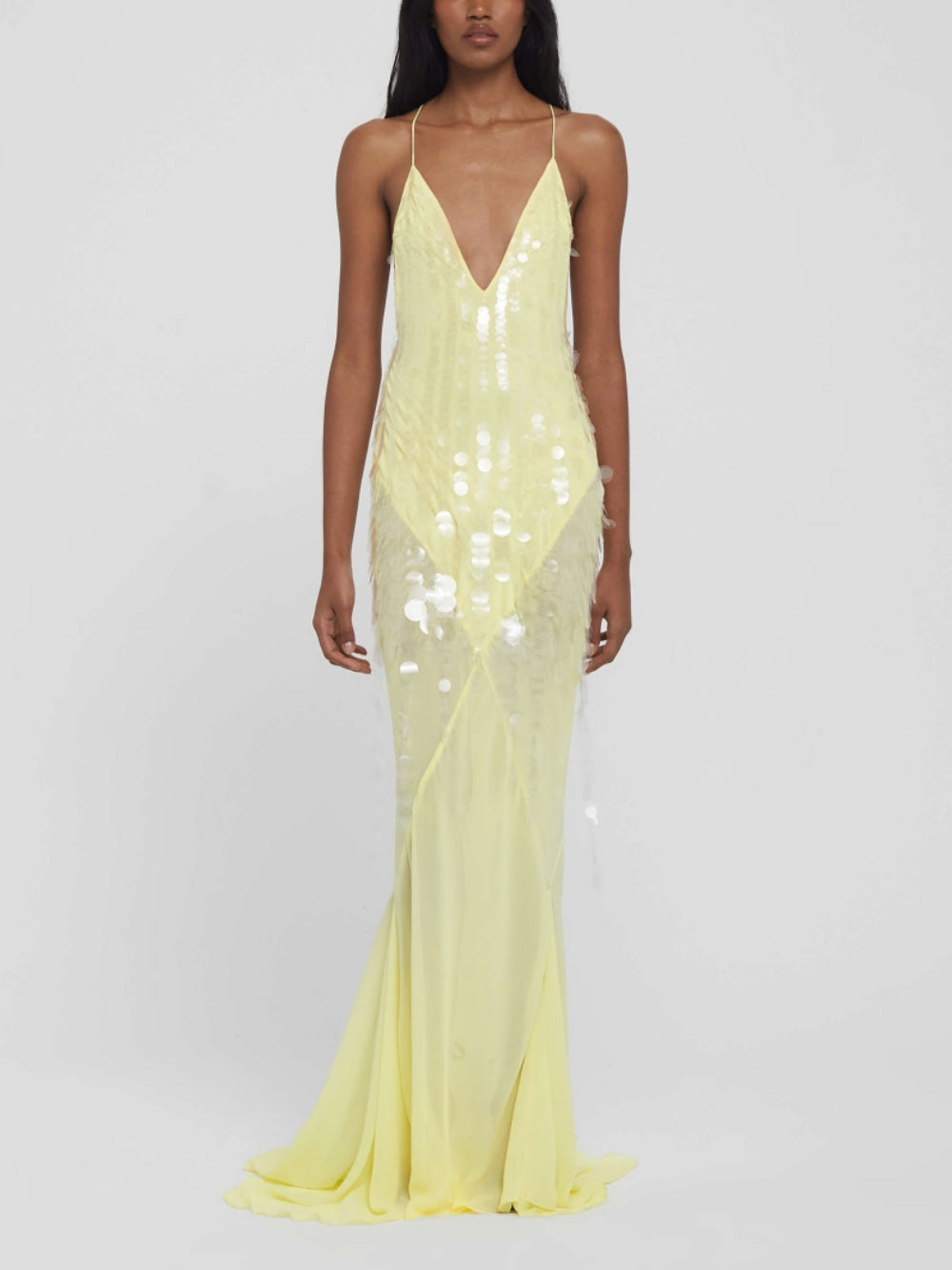 Sequins Low V-neck Draped Maxi Dress