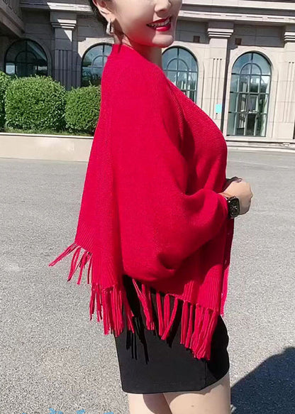 Red Button Knit Loose Cardigans V Neck Long Sleeve As1015