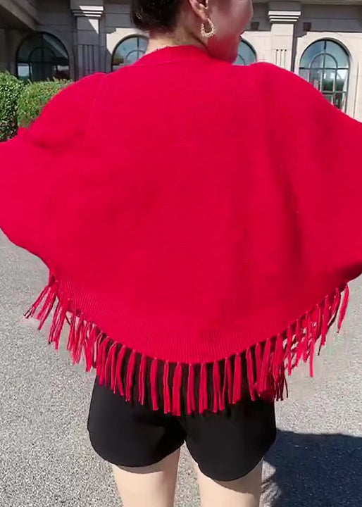 Red Button Knit Loose Cardigans V Neck Long Sleeve As1015