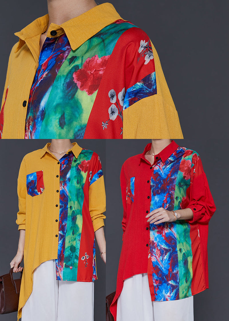 Red Patchwork Linen Blouse Top Oversized Spring Sd1048